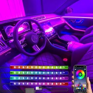 RGB Car Interior LED Strip Lights (4-Piece) | App Control, Music Sync, USB Plug